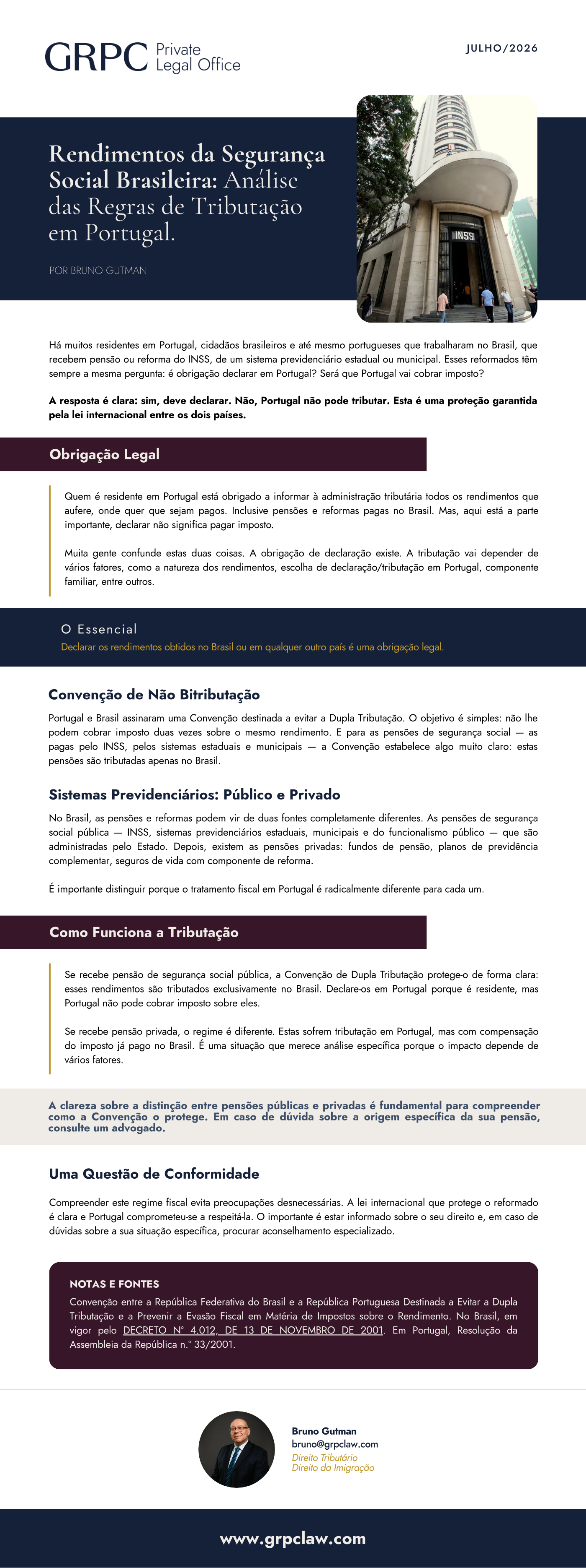 Pré-visualização: Rendimentos da Segurança Social Brasileira: Análise das Regras de Tributação em Portugal.